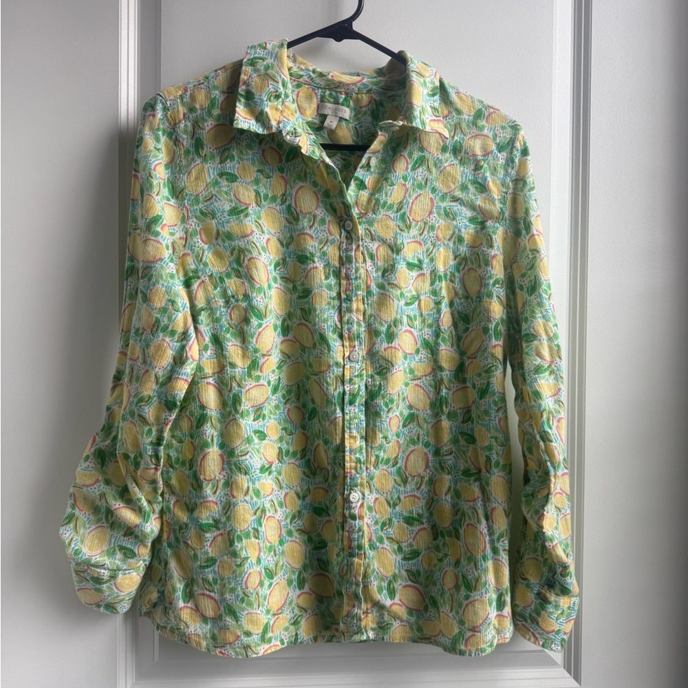 Talbots Lemon Print Button-Up Shirt